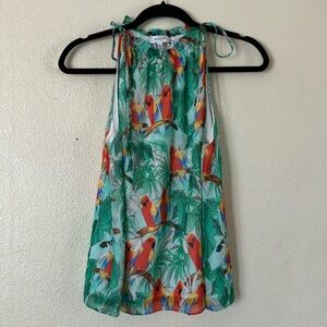 Milly Tropical Bird Novelty Print Breezy Sleeveless Top, S